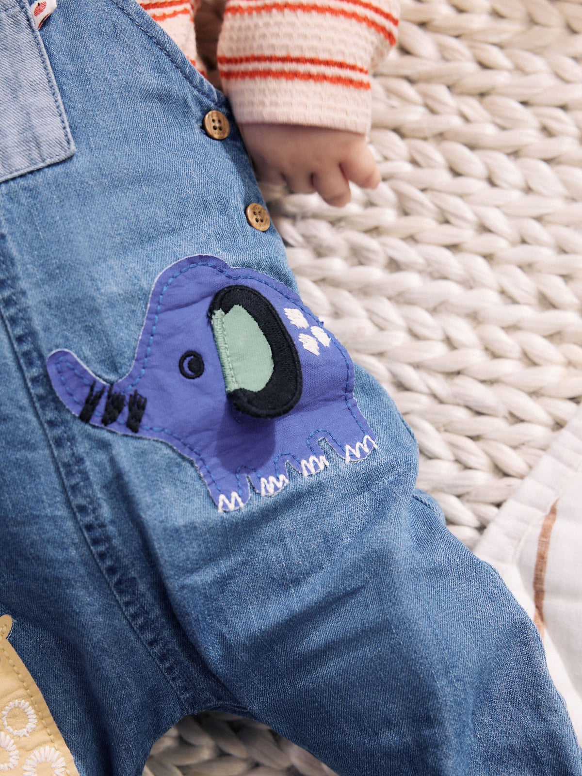 Dsiney Kidz - Blue Character Denim Dungaree and Textured Bodysuit Baby Set (0mths-2yrs) image 4