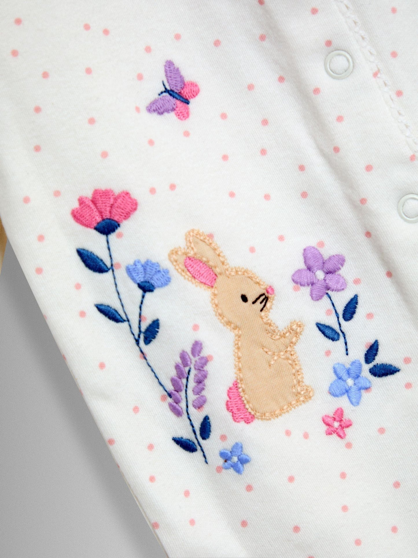 JoJo Maman Bébé Cream Speckled Hedgehog Organic Cotton Embroidered Sleepsuit image 5