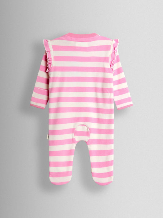 JoJo Maman Bébé Pink Cherry 100% Cotton Footed Frill Sleepsuit image 2