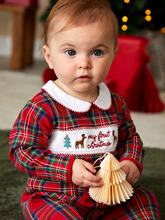 JoJo Maman Bébé Red Tartan My First Christmas Sleepsuit image 2