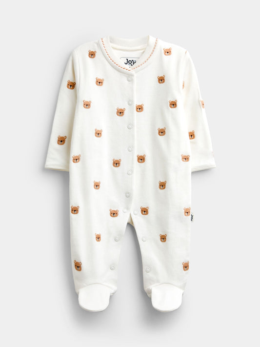 Dsiney Kidz - JoJo Maman Bébé Cream Bear Embroidered Organic Cotton Sleepsuit & Hat Set image 2