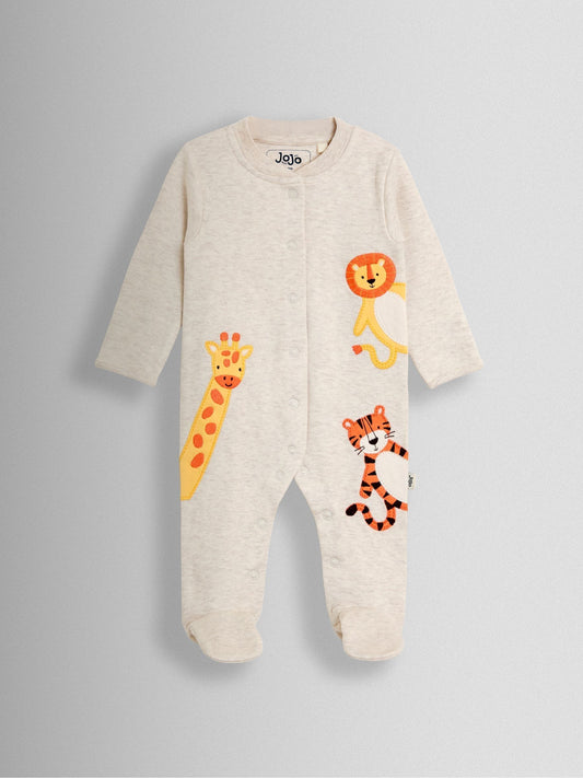 JoJo Maman Bébé Natural Safari 100% Cotton Footed Appliqué Sleepsuit image 2