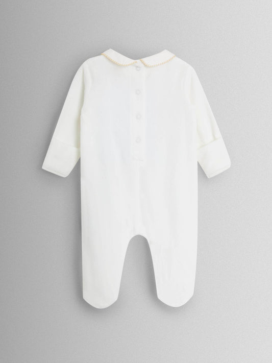 JoJo Maman Bébé Cream Safari Smocked Velour Footed All- In- One image 2