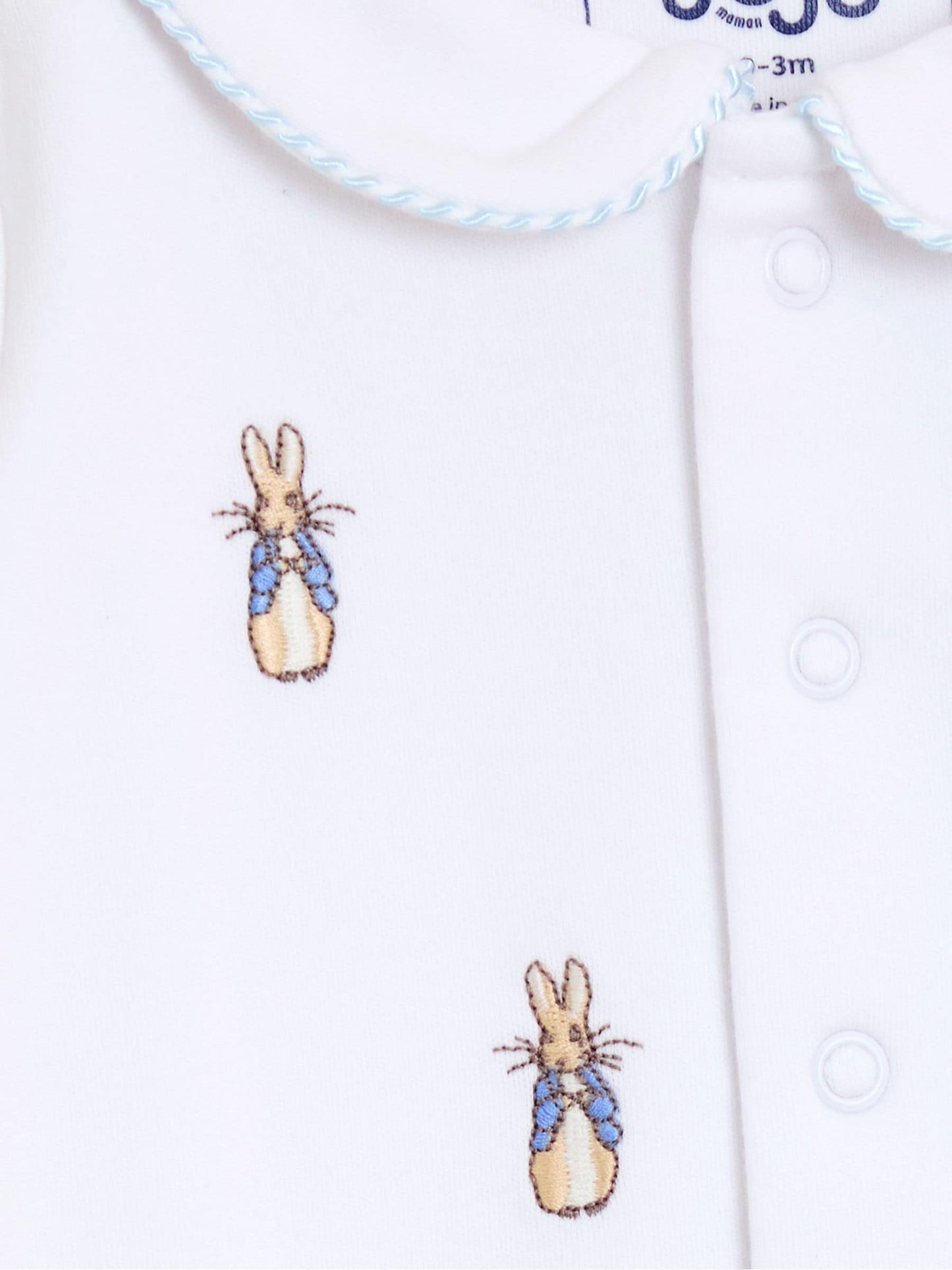 JoJo Maman Bébé White Peter Rabbit All-Over Embroidered Sleepsuit image 5