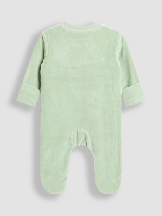 JoJo Maman Bébé Green Lion Velour Appliqué Footed All-In-One image 2