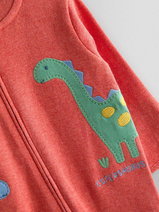 JoJo Maman Bébé Orange Dinosaur 100% Cotton Footed Appliqué Sleepsuit image 2
