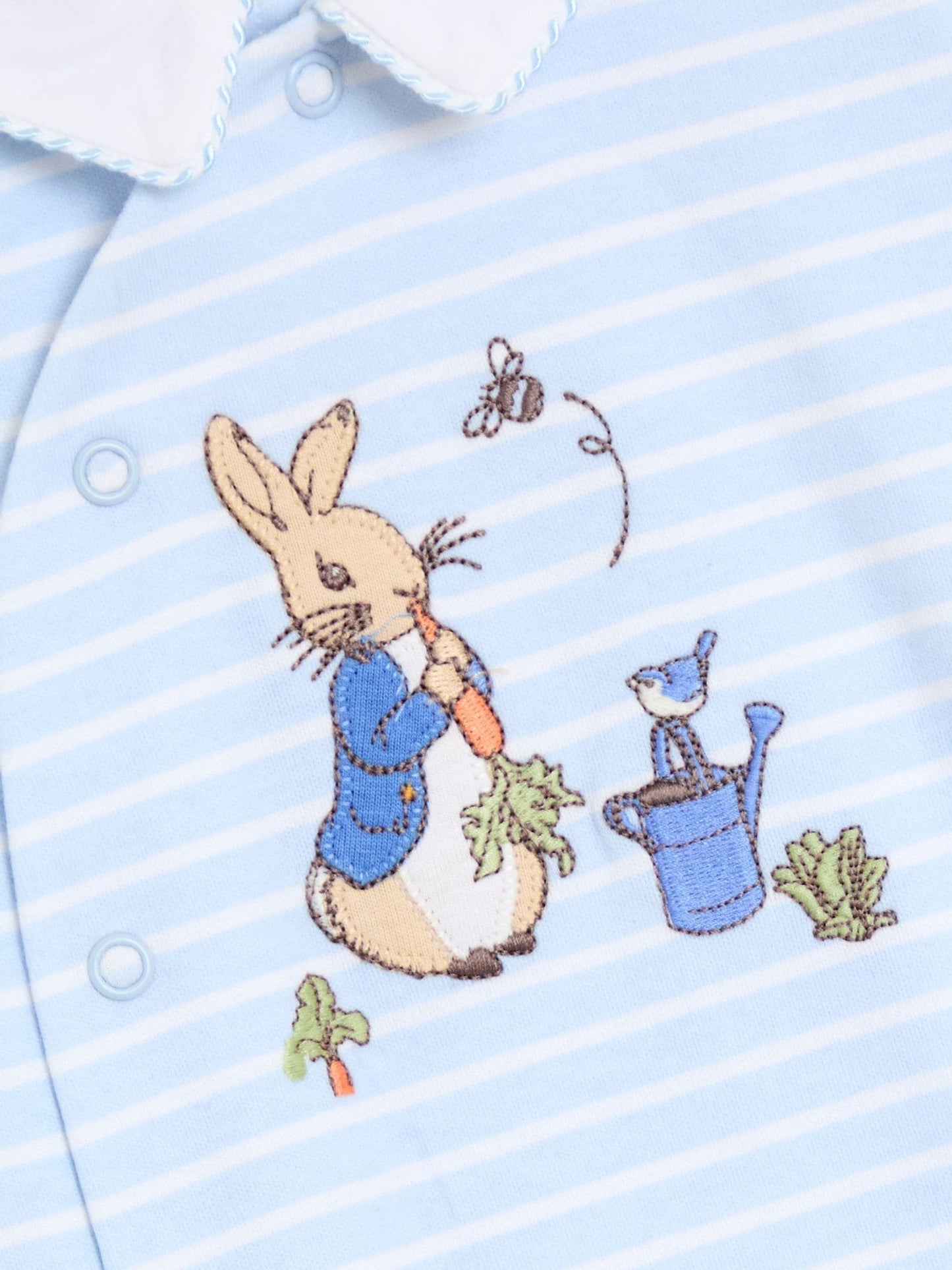 JoJo Maman Bébé Blue Peter Rabbit™ Stripe Appliqué Footed Sleepsuit image 5