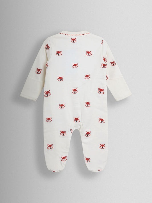 JoJo Maman Bébé Cream Organic Fox Embroidered Sleepsuit image 2