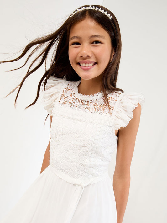 Lipsy White Lace Front Flutter Sleeve Occasion Dress (5-16yrs) - image 2
