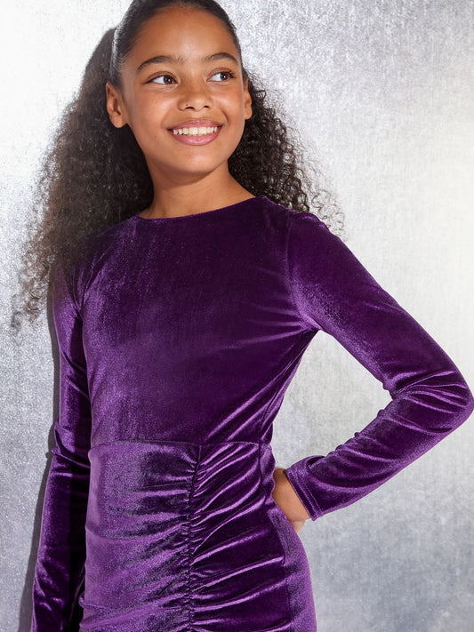 Lipsy Purple Teen Velvet Ruched Party Dress (10-16yrs) - image 2