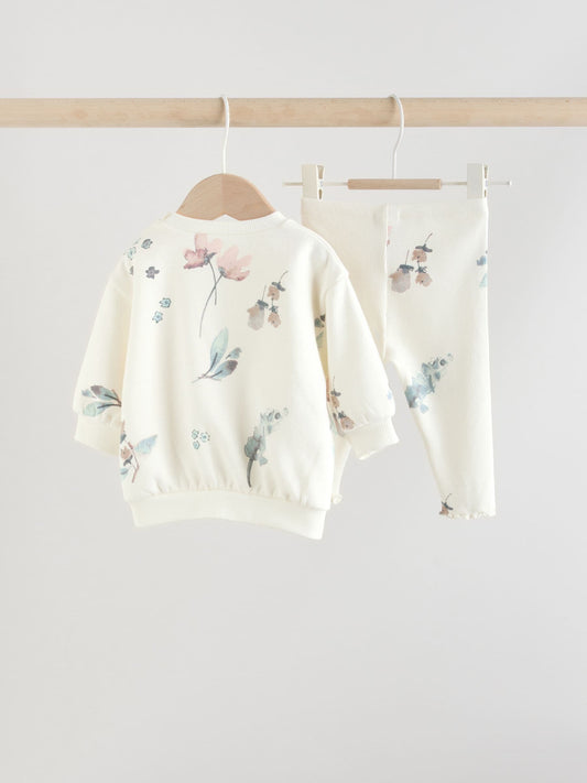 Cream Floral Baby Sweater and Joggers Set 2 Piece (0mths-2yrs)