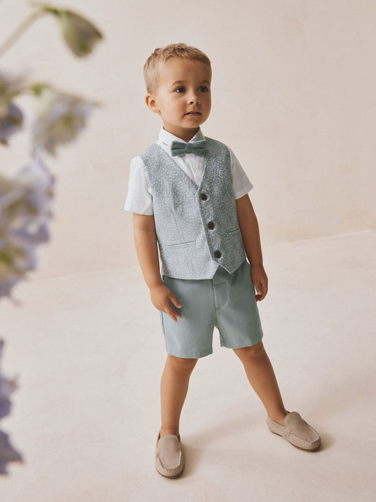 Pale Blue Waistcoat, Shirt, Shorts & Tie Set (3mths-9yrs) image 3