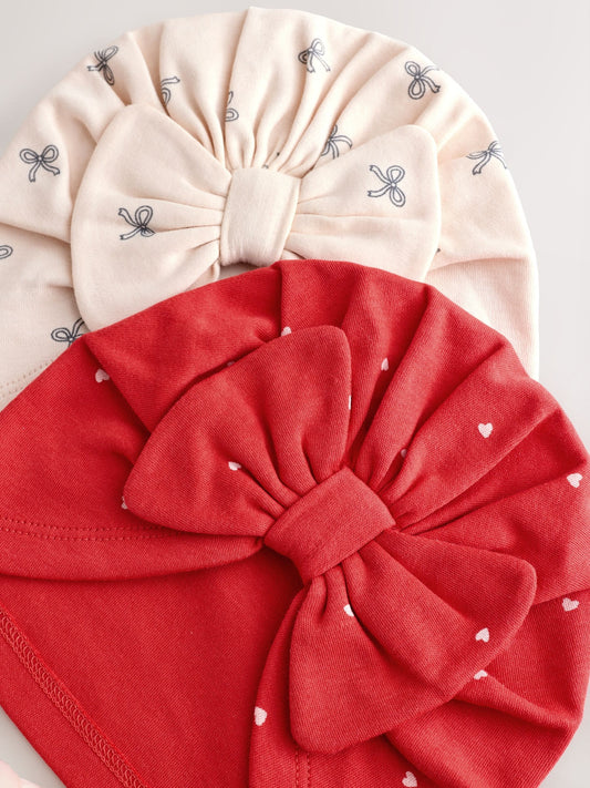 Red/Cream Baby Beanies And Dibble Bibs Set 4 Piece (0-18mths)