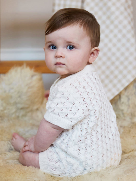 The Little Tailor White Baby Scallop Design Pointelle Button Through 100% Cotton Romper image 2
