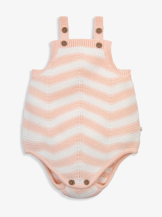 The Little Tailor Pink Baby Chevron Design Knitted 100% Cotton Romper image 2