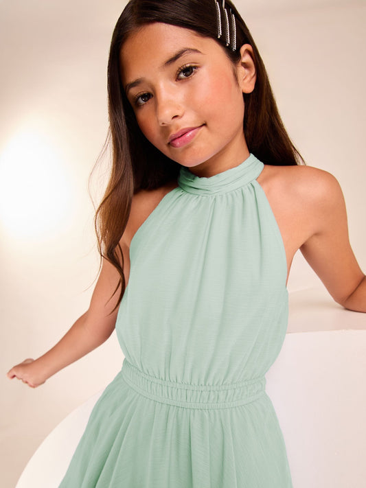 Lipsy Green Hanky Hem Halter Occasion Dress (5-16yrs) image 2