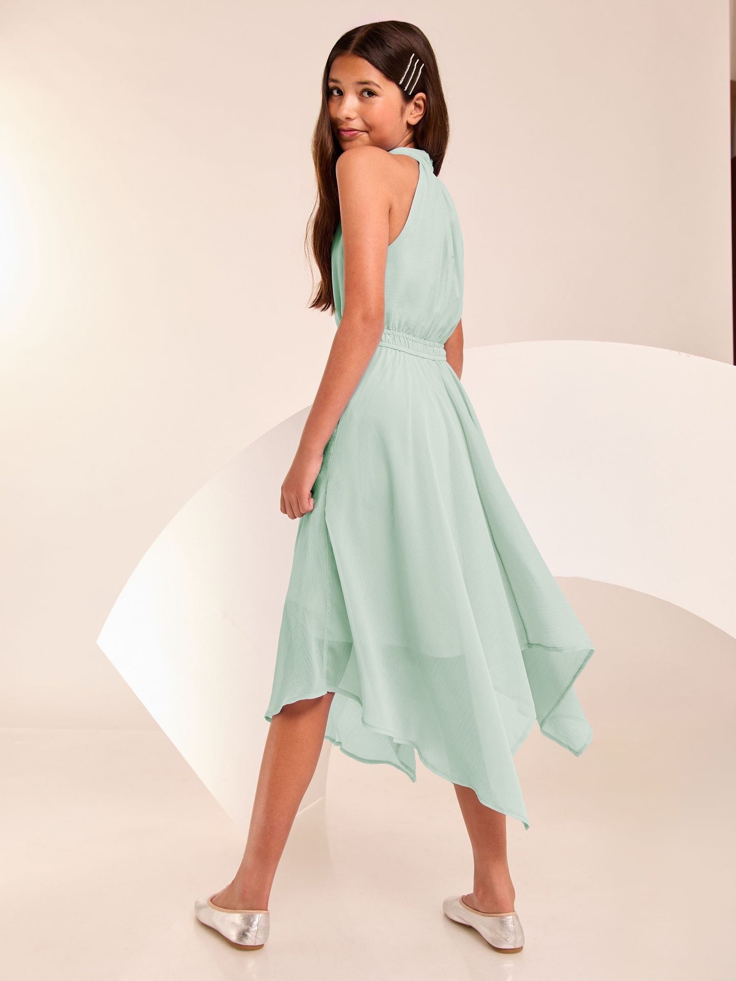 Lipsy Green Hanky Hem Halter Occasion Dress (5-16yrs) image 4