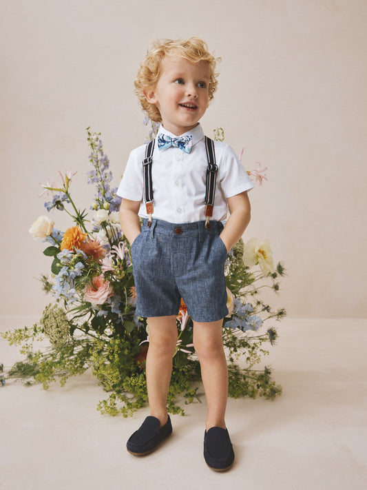 Dsiney Kidz - White/Blue Shirt Shorts Braces & Bow Tie Set (3mths-9yrs) image 2