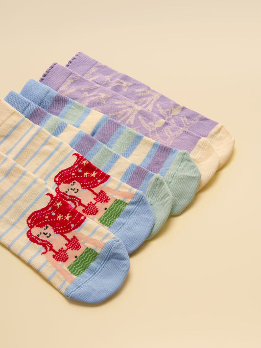 Joules Kid's Neat Feet Blue Mermaid 3 Pack Socks image 2