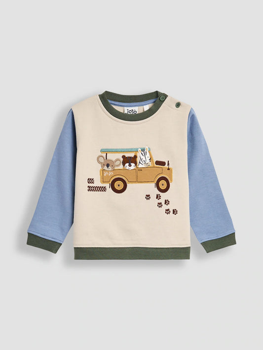 JoJo Maman Bébé Green Safari 2-Piece Appliqué Sweatshirt & Joggers Set