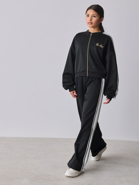 Baker by Ted Baker Contrast Track Zip-Through & Wide Leg Black Joggers Set image 2