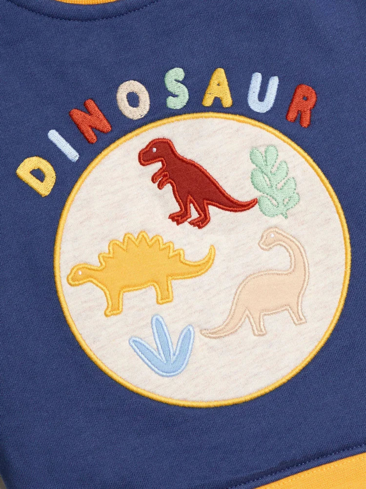 JoJo Maman Bébé Indigo Blue Dinosaur 2-Piece Drop Shoulder Sweatshirt & Joggers Set