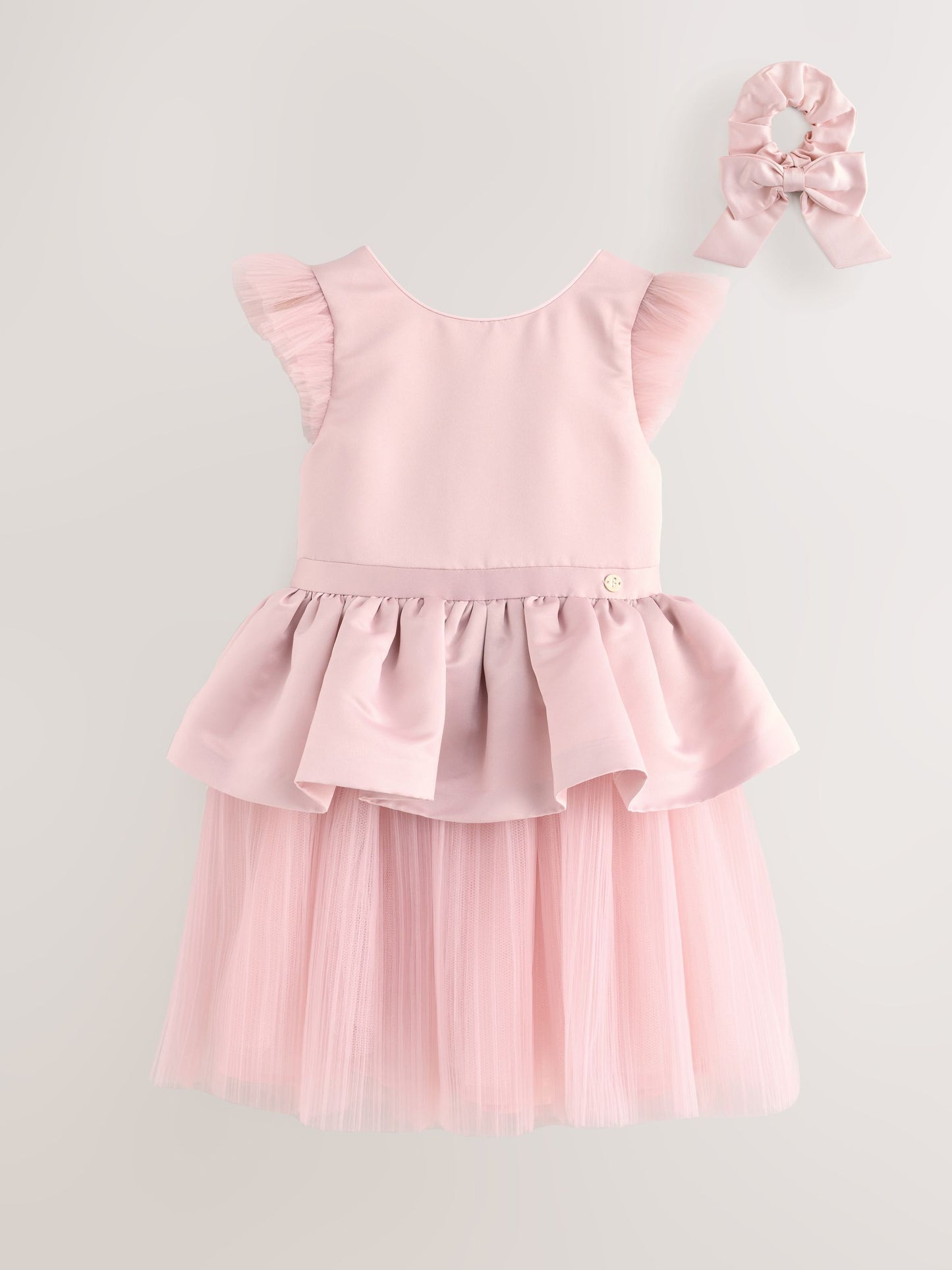 Baker by Ted Baker Satin Bow Back Peplum Tulle Occasion Dress & Scrunchie image 10