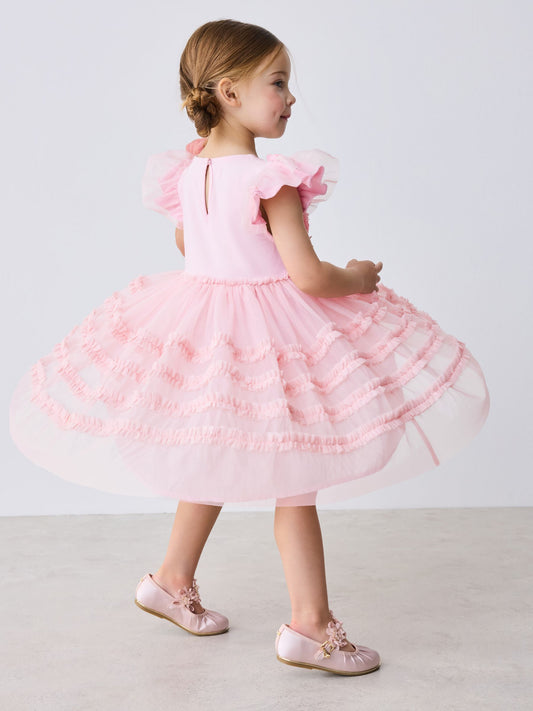 Dsiney Kidz - Baker by Ted Baker Pink 3D Corsage Mesh Tier Dress image 2