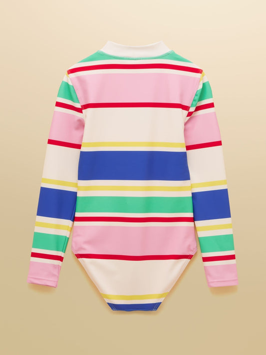 Joules Girls' Multi Striped Long Sleeve Sunsafe Swimsuit image 2