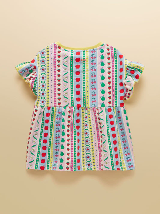 Dsiney Kidz - Joules Girls' Harper Pink Fruit Striped Short Sleeve Top image 2