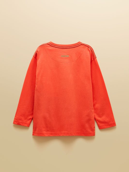 Joules Boys' Finlay Orange Long Sleeve Applique Graphic T-Shirt image 2