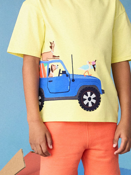 Joules Boys' Archie Yellow Applique Graphic T-Shirt image 2