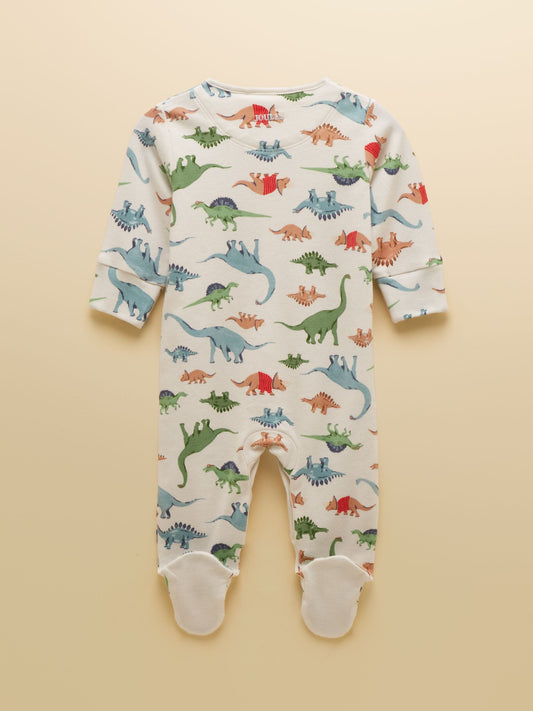Joules Razamataz Cream Dino Cotton Babygrow image 2
