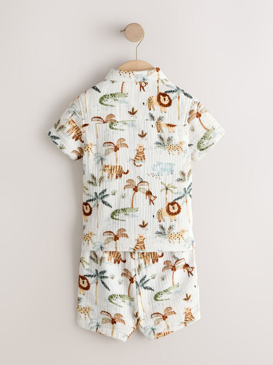 Dsiney Kidz - Ecru Safari Set Short Sleeve Double Cloth Shirt & Shorts Set (3mths-10yrs) image 2