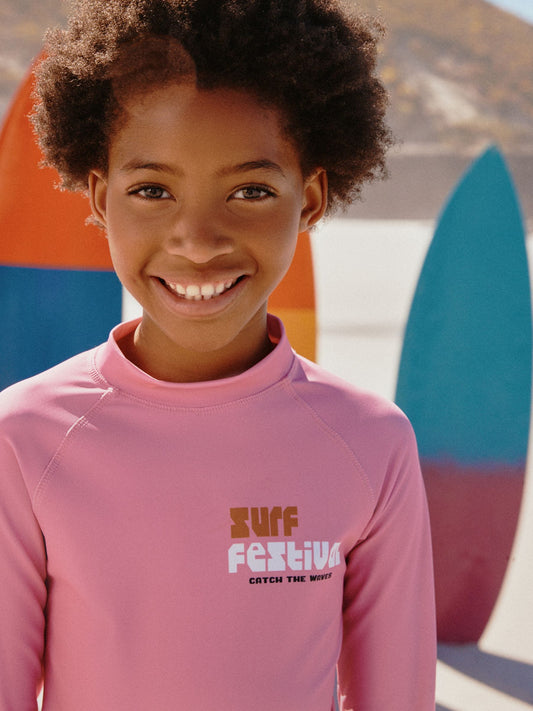 Dsiney Kidz - Pink/Blue Surf Graphic Long Sleeve Sunsafe Rash Vest And Shorts Set (3-16yrs) image 2