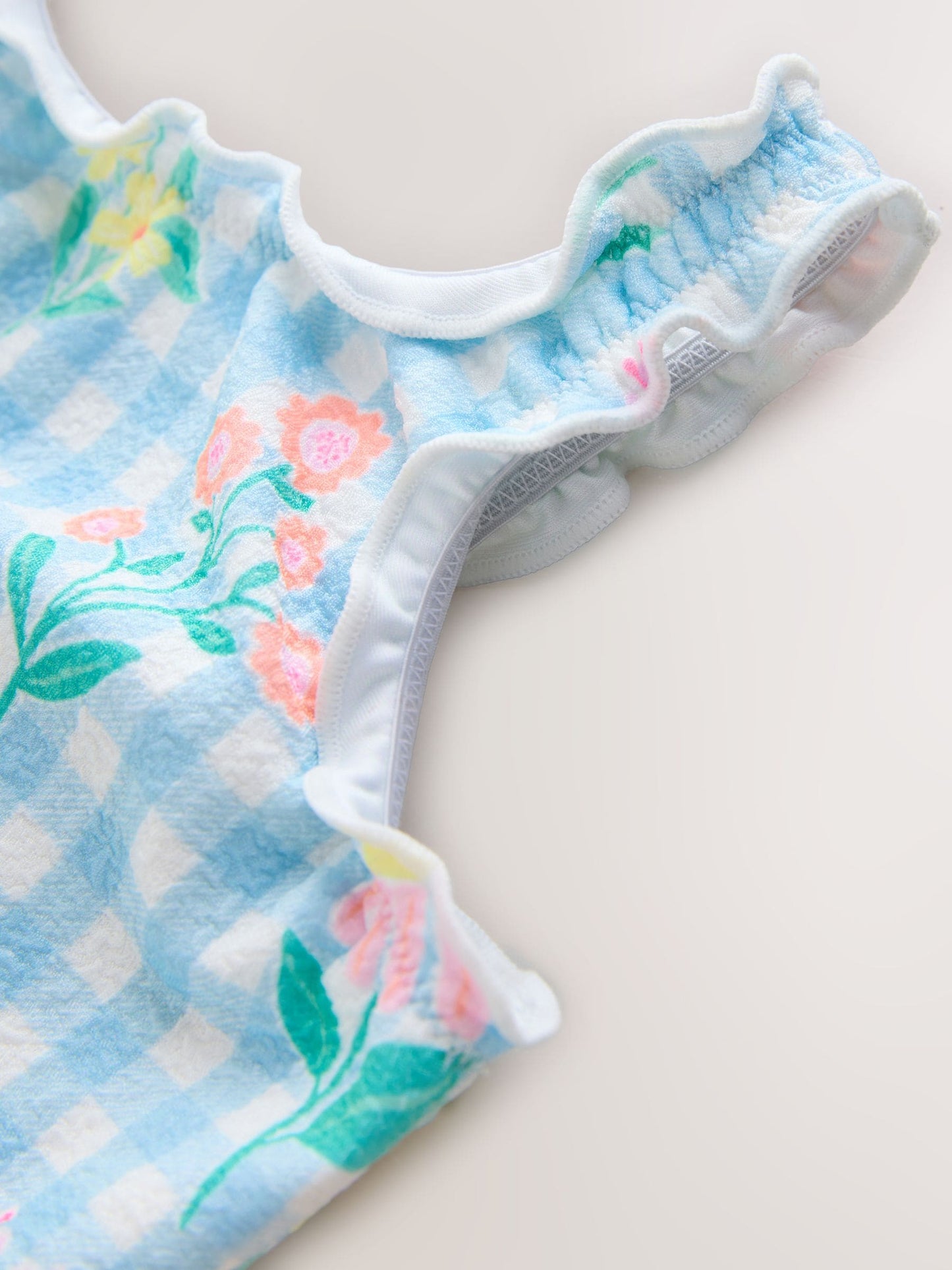 Blue Floral Gingham Lettuce Edge Swimsuit (3mths-7yrs) image 6