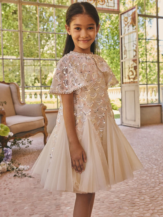 Baker by Ted Baker Sequin Godet Mesh Dress & Cape Set image 2