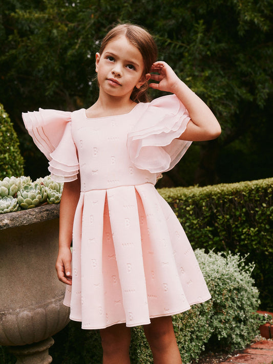 Dsiney Kidz - Baker by Ted Baker Pink Organza Frill Sleeve Embossed Scuba Dress image 2