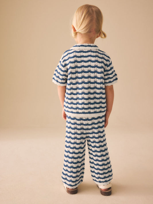 Navy Stripe Knitted Shirt and Trousers Set (3mths-10yrs) image 3