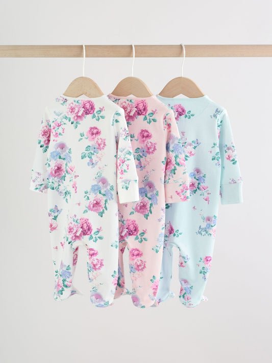 Pink Two Way Zip Baby Sleepsuit 3 Pack (0-2yrs) image 2