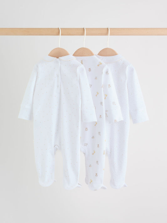 White Collar Baby Sleepsuits 3 Pack (0-2yrs) image 2