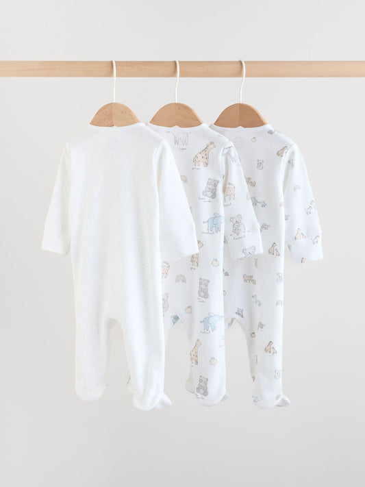 White Safari Baby Sleepsuits 3 Pack (0-2yrs) image 2