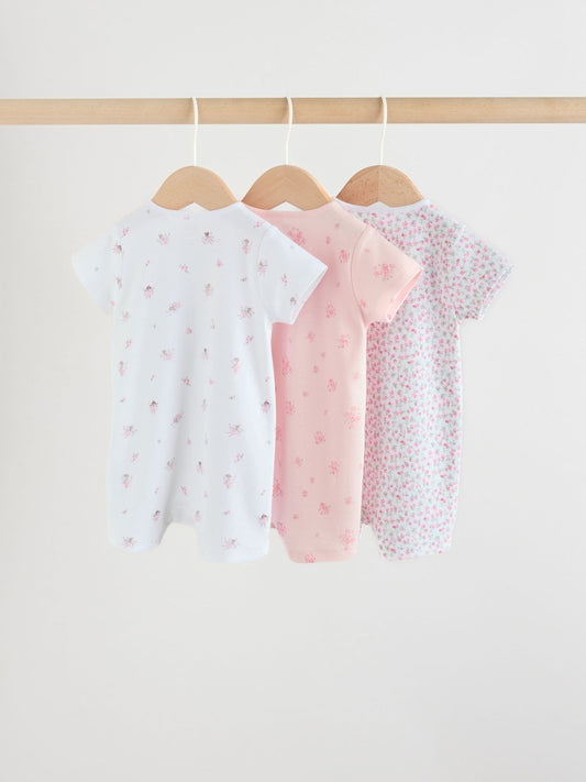Pink Two Way Zip Baby Rompers 3 Pack (0mths-3yrs) image 2
