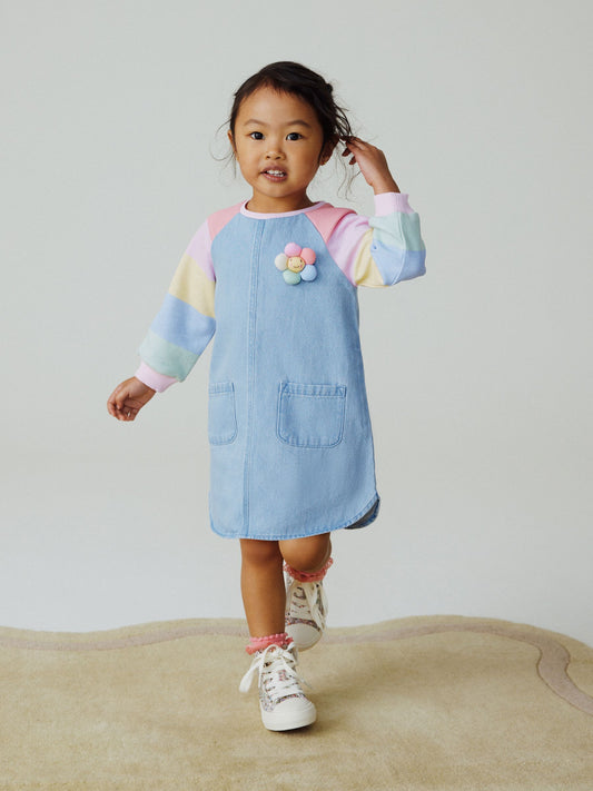 Dsiney Kidz - Pastel Rainbow Raglan Denim Dress (3mths-8yrs) image 2
