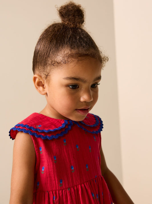 Red Ditsy Ric Rac Collar Dress (3mths-8yrs) image 2