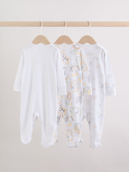 White Safari Baby Sleepsuits 3 Pack image 2