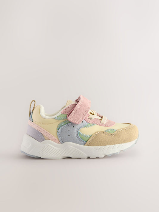 Multi Pastel Wide Fit (G) Elastic Lace Touch Fasten Trainers image 2