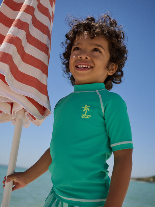 Green Short Sleeve Sunsafe Rash Vest and Swim Shorts Set (3mths-7yrs) image 2