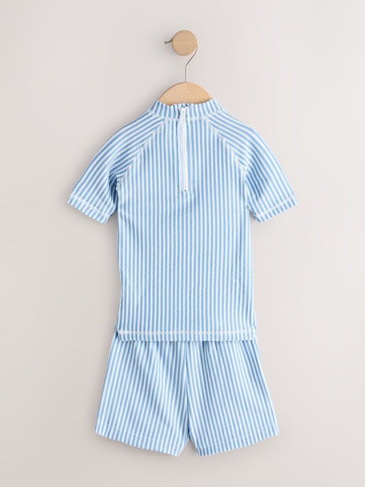 Blue Textured Rash Vest and Swim Shorts Set (3mths-7yrs) image 2