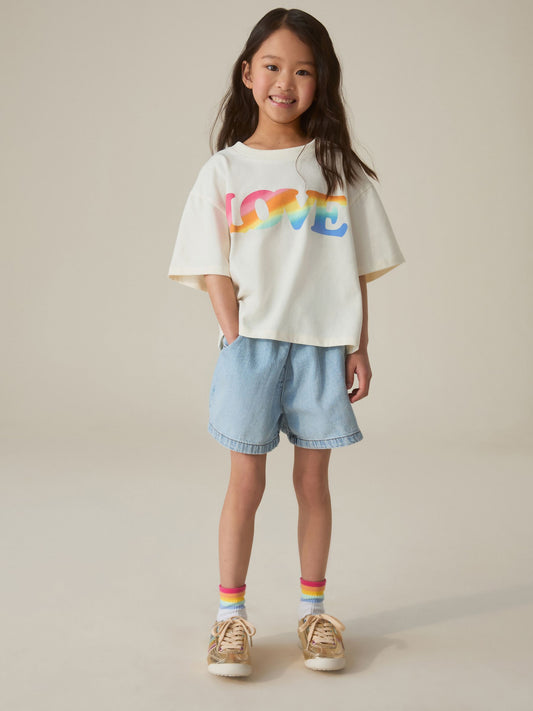 Little Bird by Jools Oliver Cream Rainbow Love Short Sleeve Jersey Slogan T-Shirt image 2